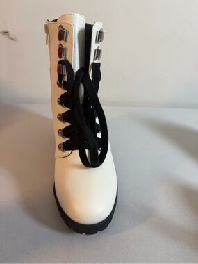 MIA White Lace-Up Platform Combat Boot with Black Laces